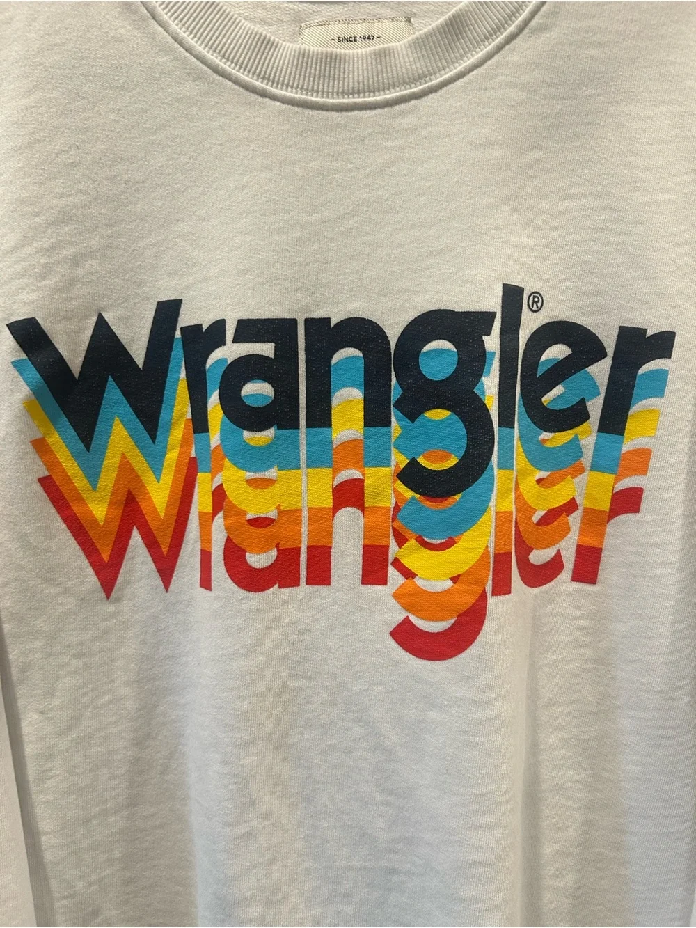 Wrangler Retro Rainbow Stacked Logo Crewneck